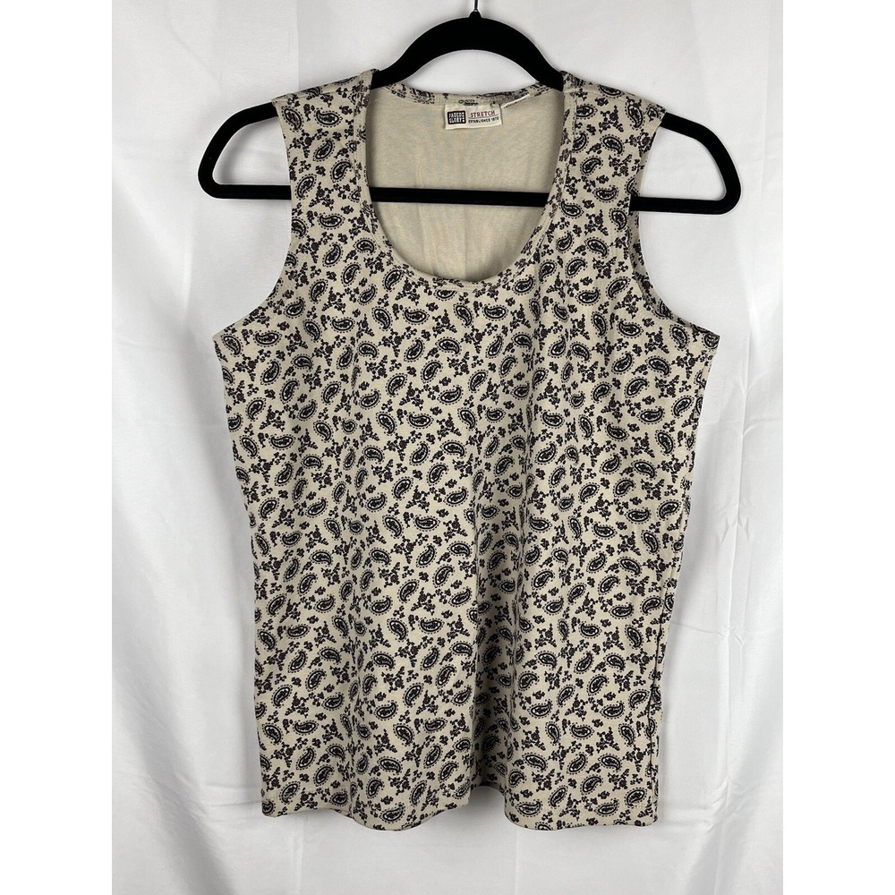 VTG Faded Glory Paisley Tank Top Large Ivory Cream 90s‎ Minimalist Boho Grunge